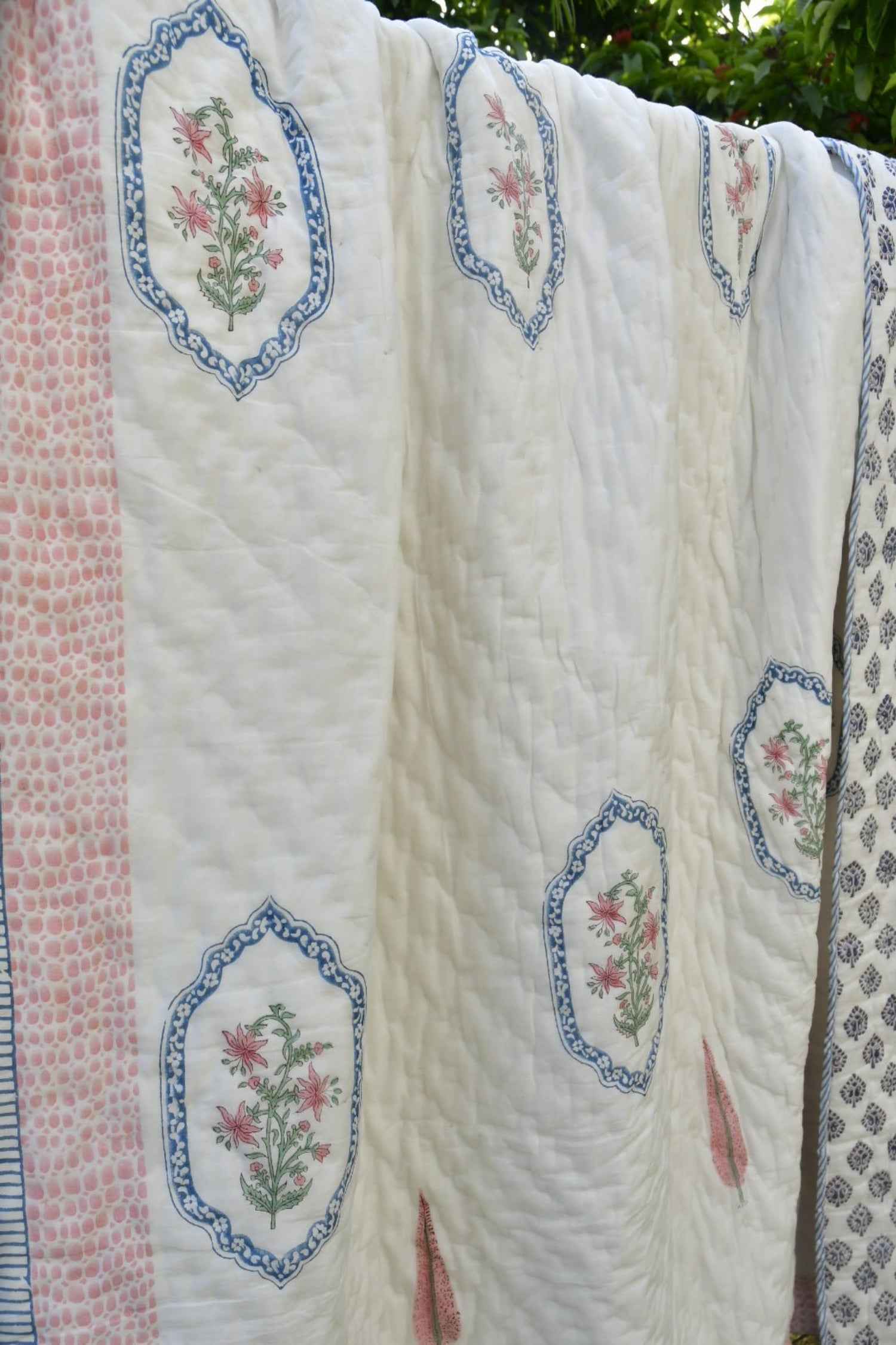 Peach Pink Love In Hexagon Cotton Reversible Quilt