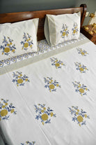 Royal Blue yellow Buta Bedsheet : Regal elegance