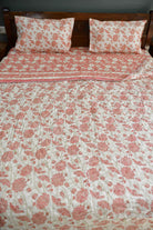 Pink Floral Bedding Set, Hand Block Print, Premium Cotton