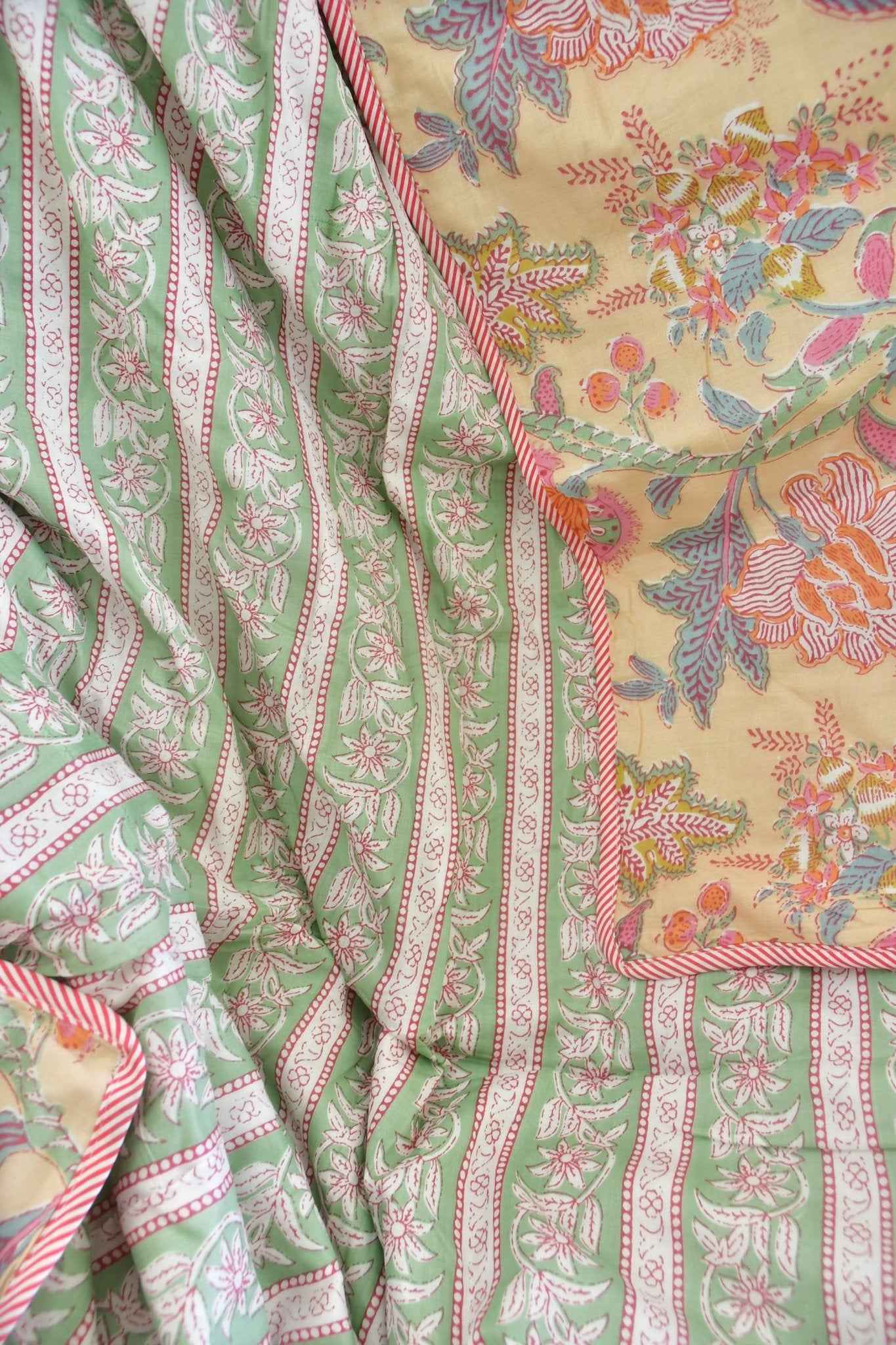 Beige floral  Mul Mul Reversible Cotton Dohar