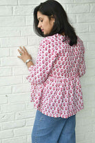 Red Buti White Short Top handblock Office wear