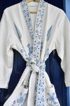 Blue Floral and Cypress Waffle Cotton Bathrobe