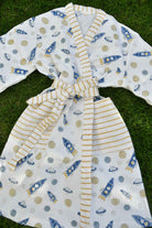 Kids Premium Waffle Cotton Bathrobe Rocket Pattern