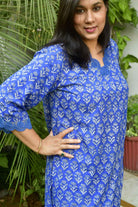 Elegant Grey Buti Blue Bagiya Cotton Kurta Set