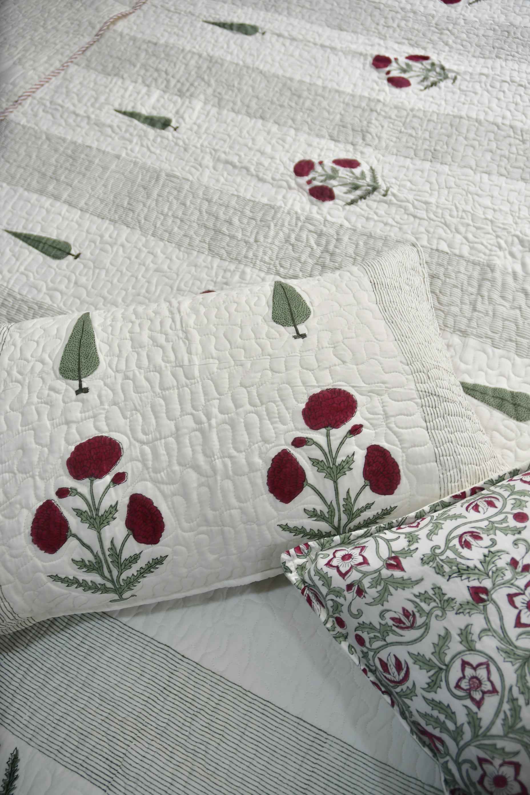 Red Poppy Quilted Bedcover | Premium luxury