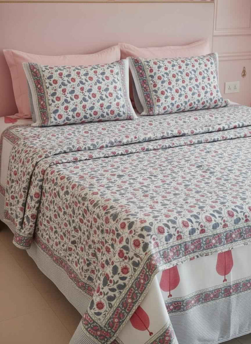Cotton Quilt Hand Block Bedding Set : Valley of flower