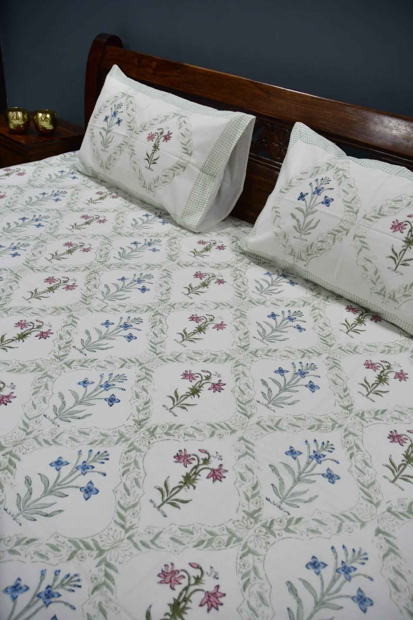 Classic Mughal Jaal Handblock Cotton Bedsheet