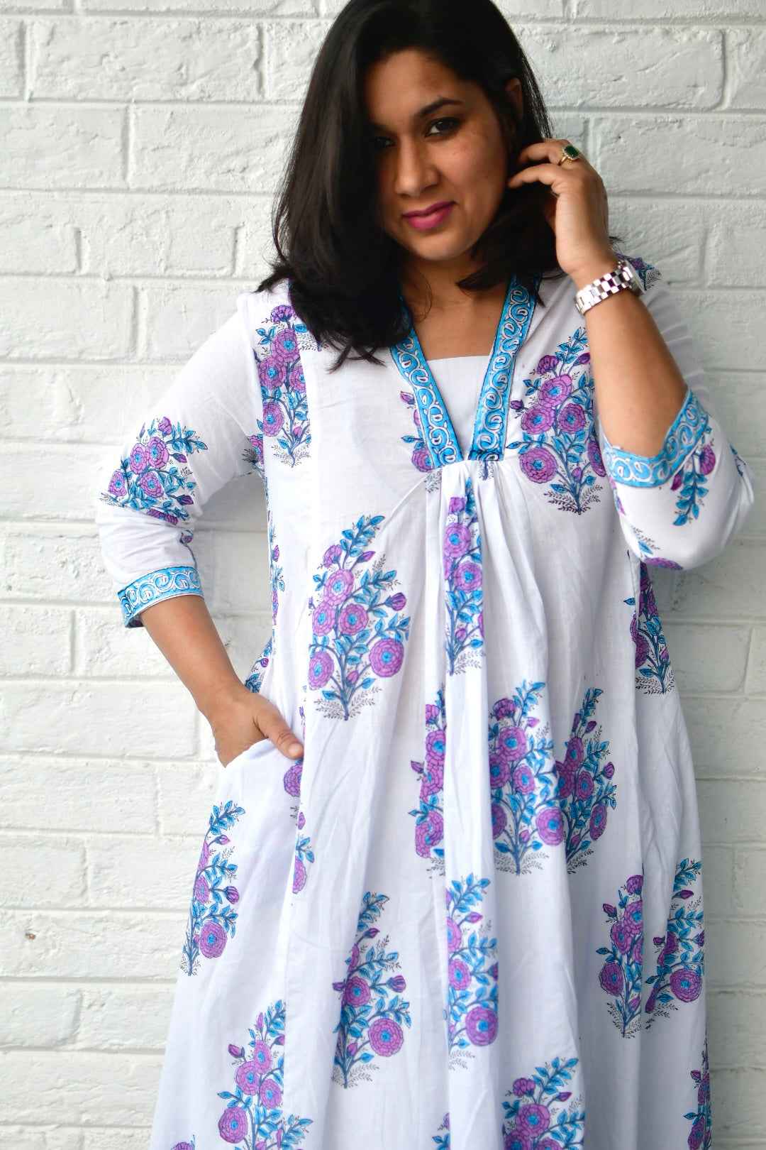 Purple Buta Mughal Kurta Dress : Cotton Delight