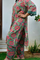 Green and Pink Phulwari Bagiya Kurta Set