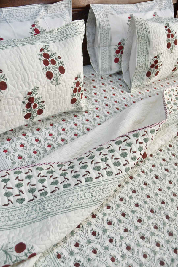 Red Flower Jaal Buta Bedding set : Hand Block Cotton