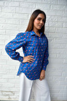 Pink Buti On Water Blue Cotton Shirt