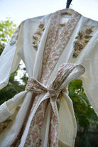 Royal Peach Buta Handblock  waffle Cotton Bathrobe