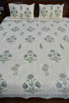 Blue Grey Poppy Quilted Bedcover : Aesthetically Modern