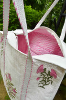 Pink Buta Zipper Tote Bag: Hand-Blocked Beauty