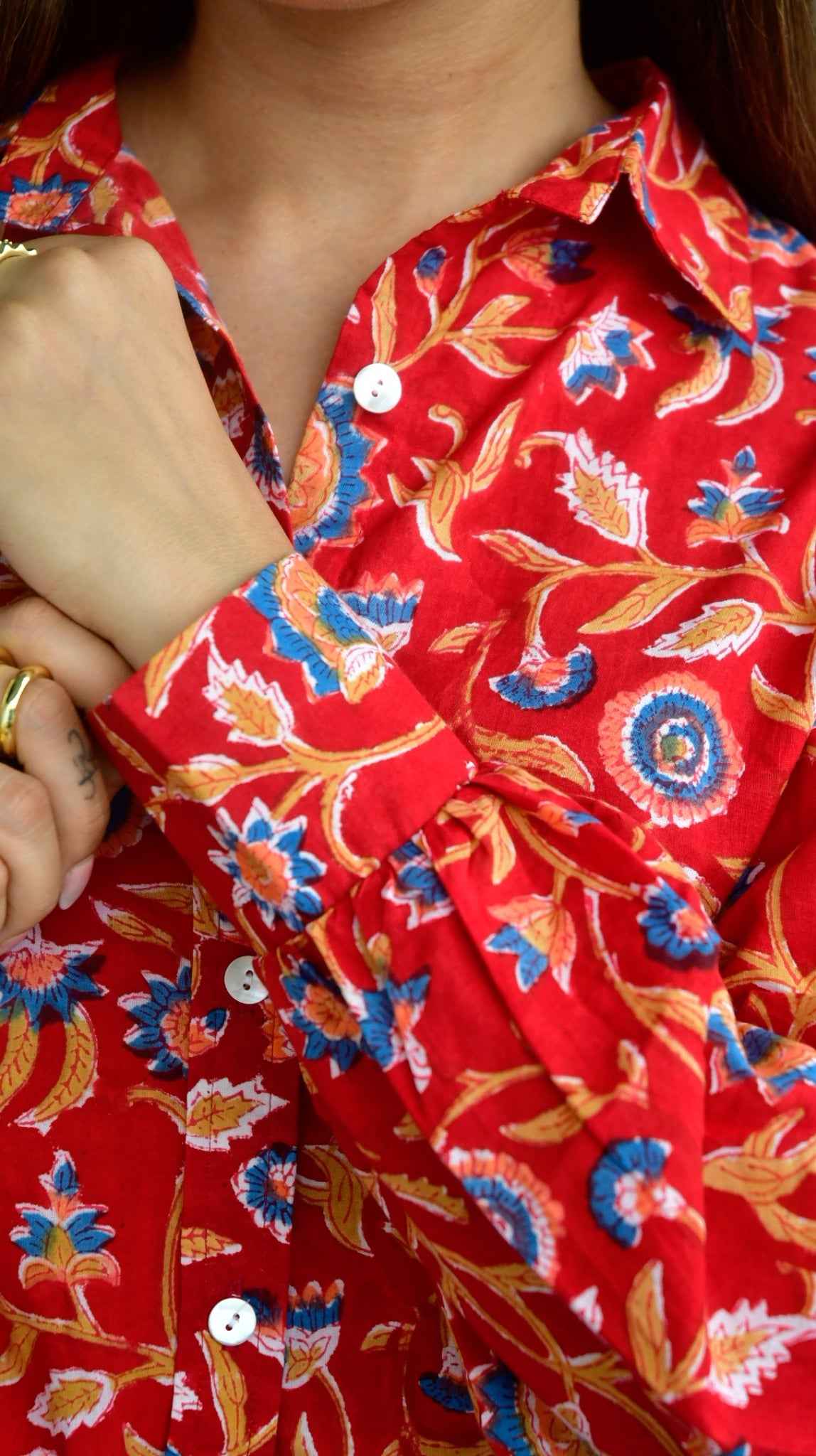 Royal Red Floral Cotton Shirt