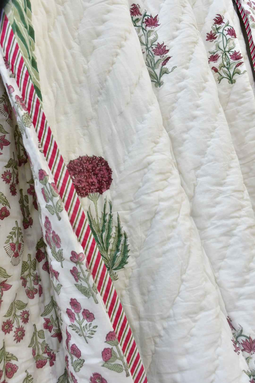 Serene Pink and Green Handblock Cotton Quilt