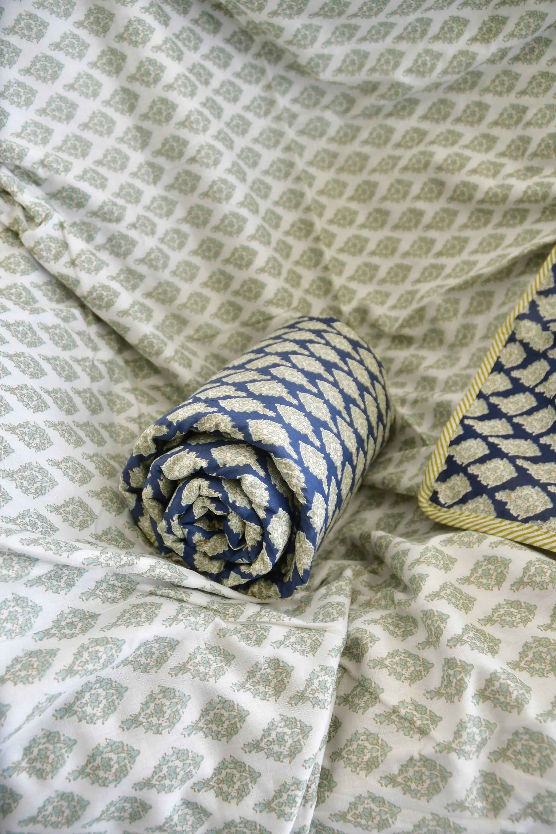 Deep Blue Bagru Print Dohar Handcrafted Comfort