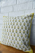 Lemon Green Buti Cushion Cover: Hand Block Printed Luxury India