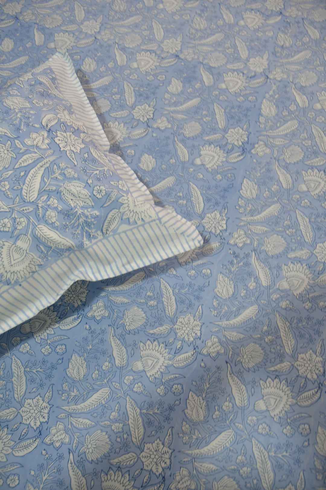 Blue and White Floral Handblock Cotton Handblock Bedsheet