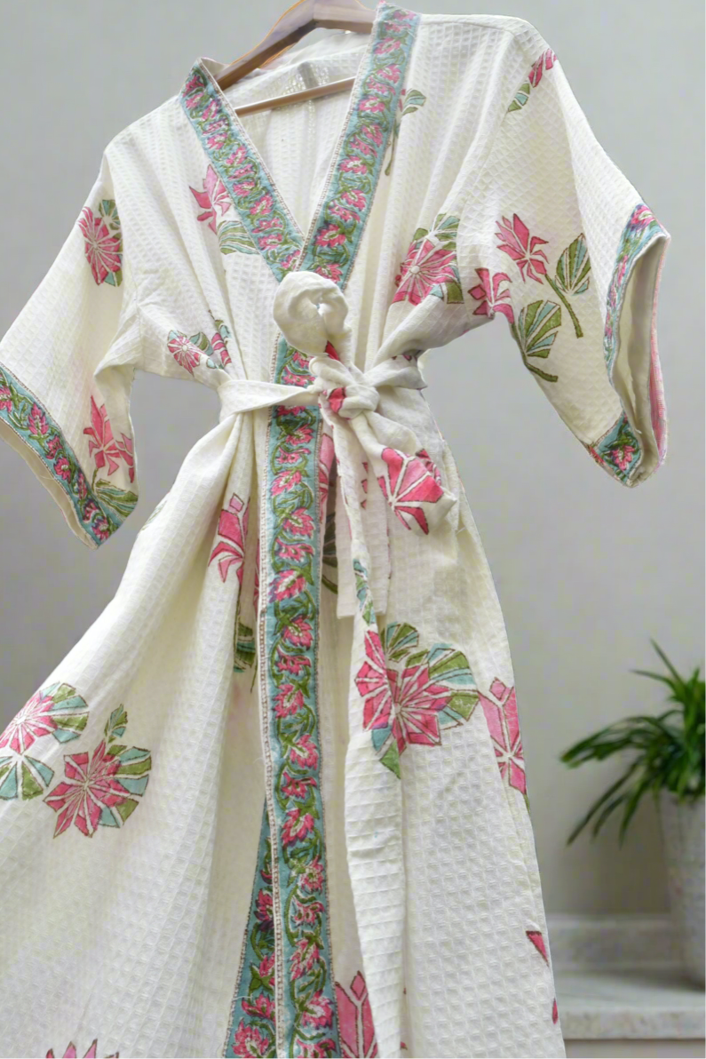 Pink Lotus waffle cotton Bathrobe : Spa Comfort