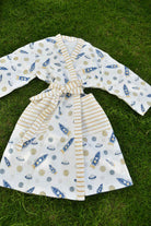 Kids Premium Waffle Cotton Bathrobe Rocket Pattern