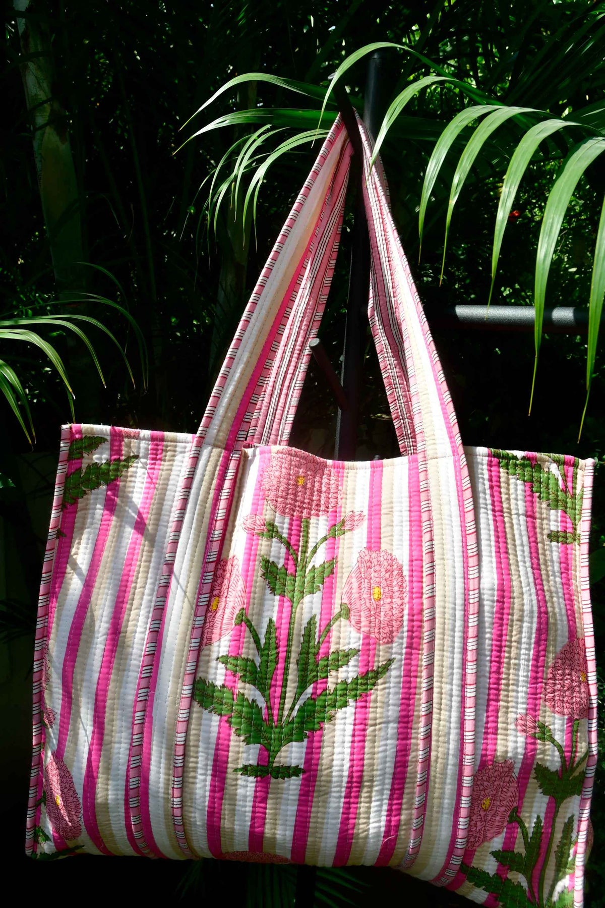 Pink Poppy Tote: Hand-Blocked Statement for Everyday Style