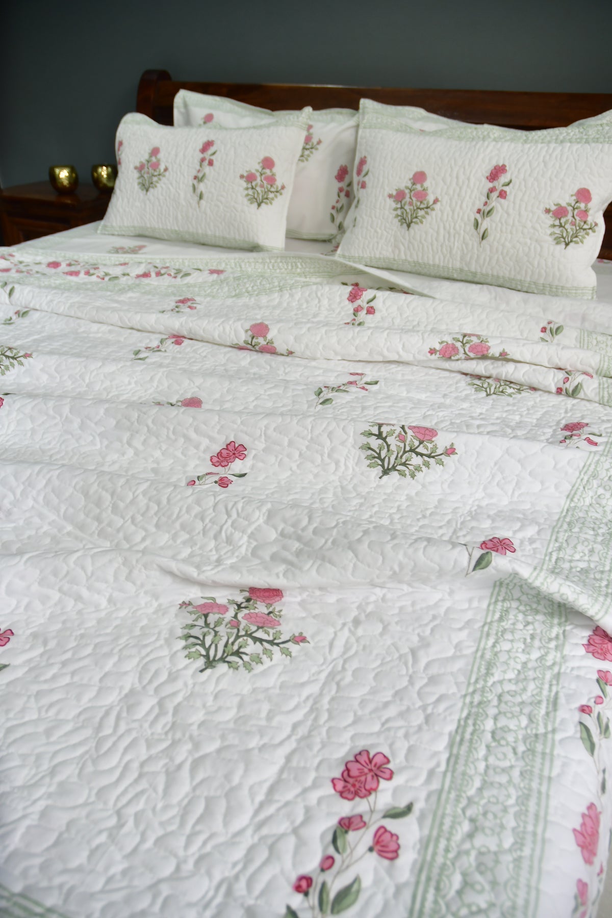 Pink Gulshan Handblock Cotton Bedding set