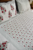 Red Flower Jaal Buta Premium Hand Block Bedsheet