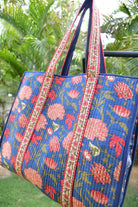 Premium Blue Floral Tote Bag: Hand-Blocked Beauty