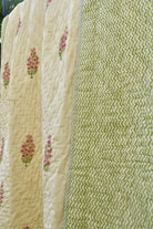 Butter Cream and Pink Buta Handblock Cotton Quilt