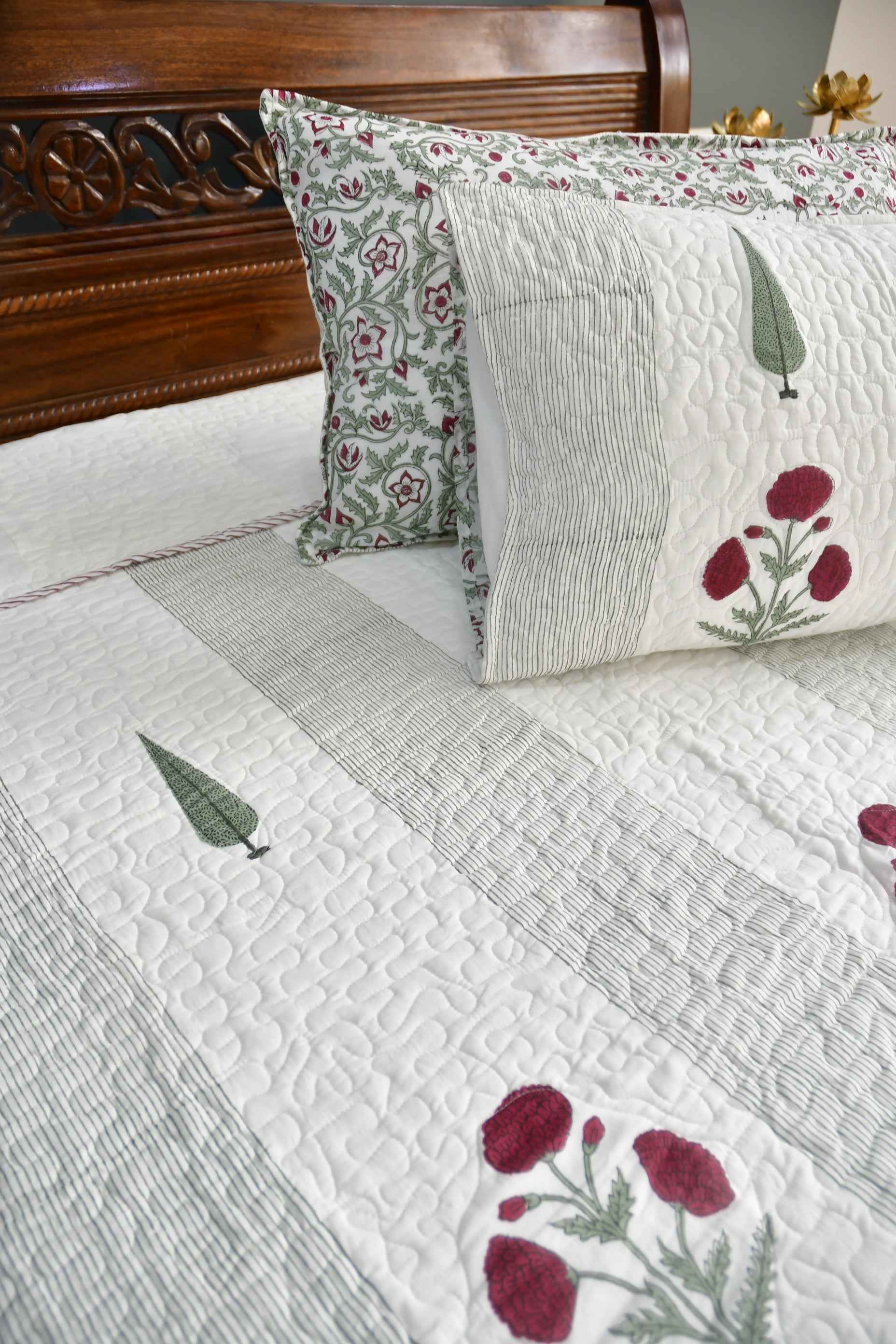 Red Poppy Quilted Bedcover | Premium luxury