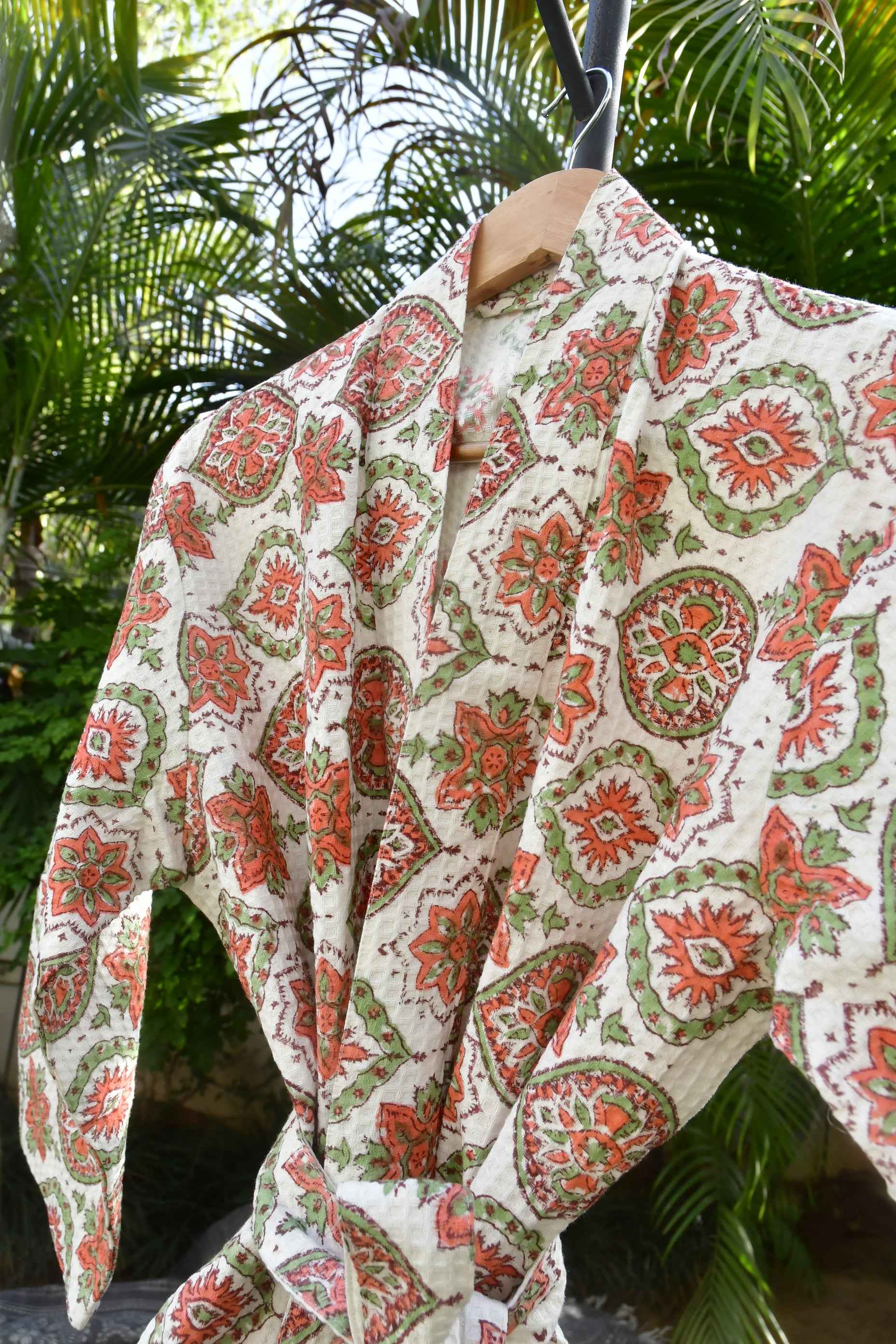 Floral Story waffle cotton bathrobe: soft & beautiful