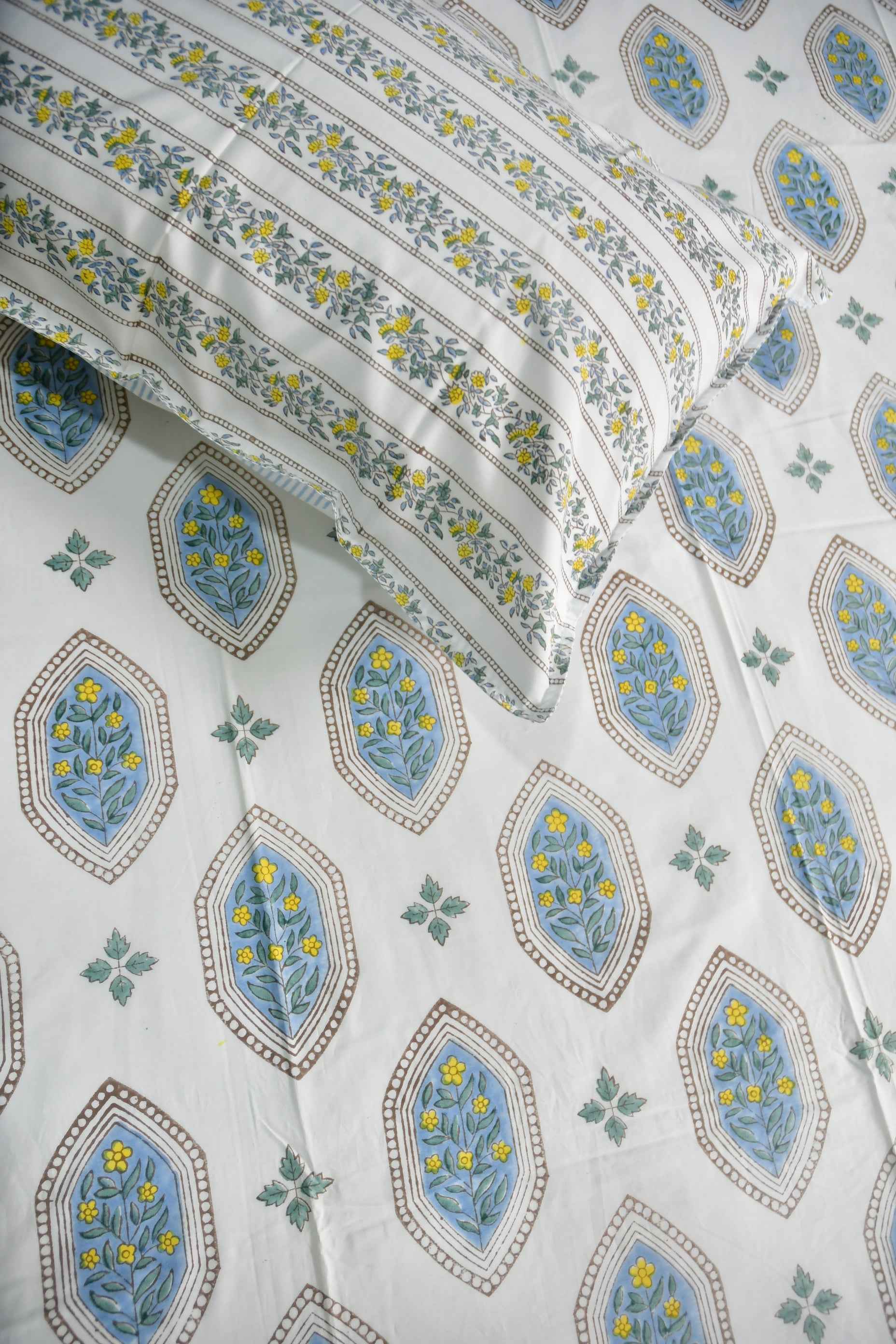 Floral Hexagon Premium  HandBlock  Bedsheet
