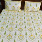 Yellow flower Jaal HandBlock Cotton Bedsheet
