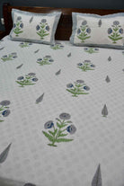 Blue Grey PoppyHandblock Cotton Handblock Bedsheet