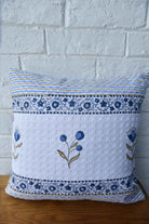 Elegant blue floral stripe handblock cushion cover