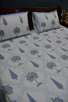 Blue Palm Hand Block Cotton Bedsheet
