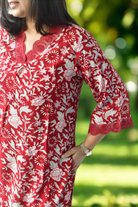 Red Bagiya Hand Block Handblock Cotton Kurta set