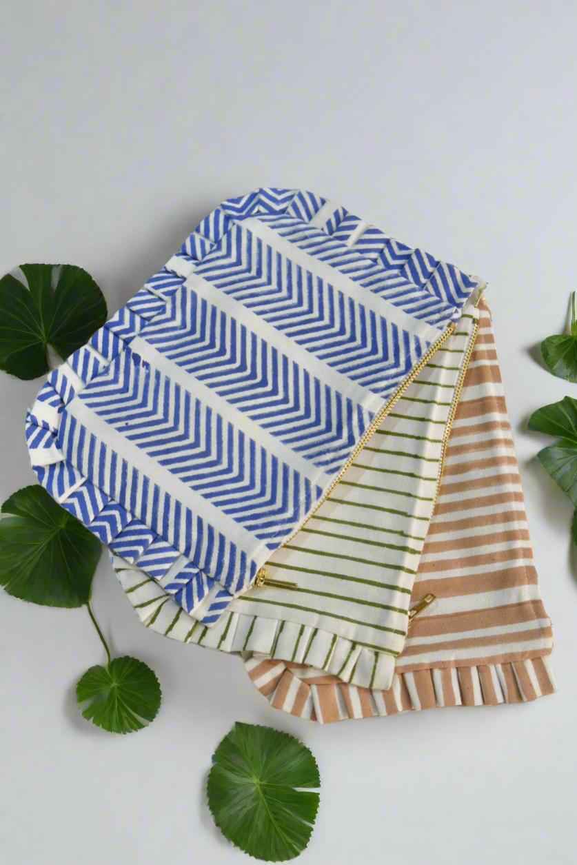 (Copy) Green and White Frilled Utility Bag Hand Block Print canvas