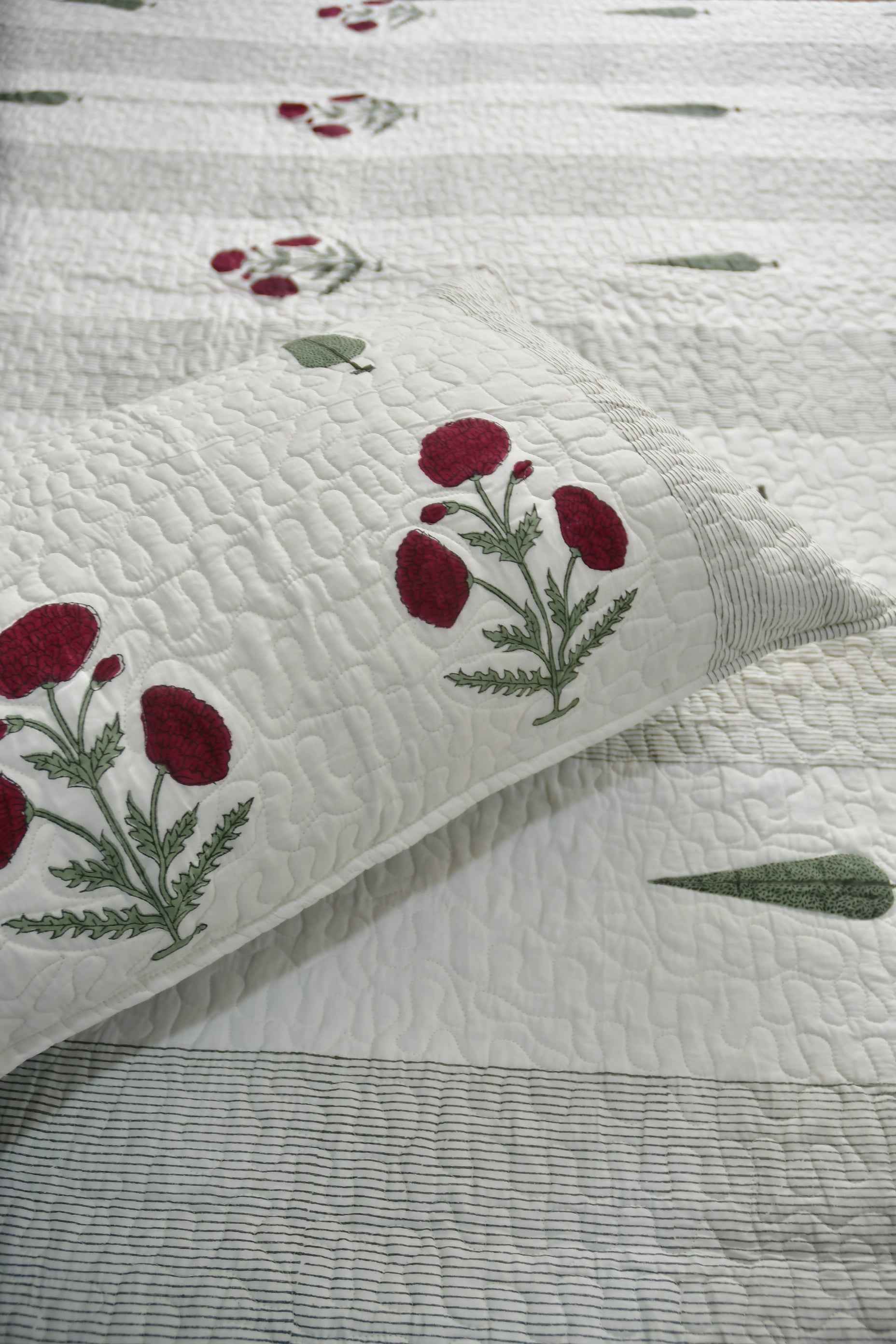Red Poppy Quilted Bedcover | Premium luxury