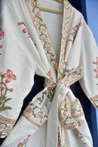 Peachy Pink Floral  Waffle Cotton  HandBlock  Bathrobe