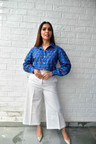 Pink Buti On Water Blue Cotton Shirt