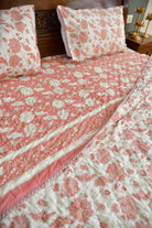 Pink Floral Bedding Set, Hand Block Print, Premium Cotton