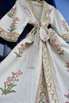 Peachy Pink Floral  Waffle Cotton  HandBlock  Bathrobe