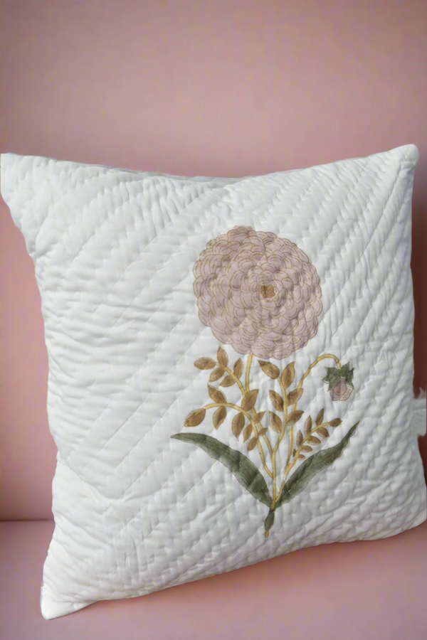 Pink phool hand quilted cushion cover