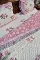 Pink Lotus Handblock Cotton Bedding Set