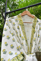 Yellow Buti HandBlock Waffle Cotton Bathrobe