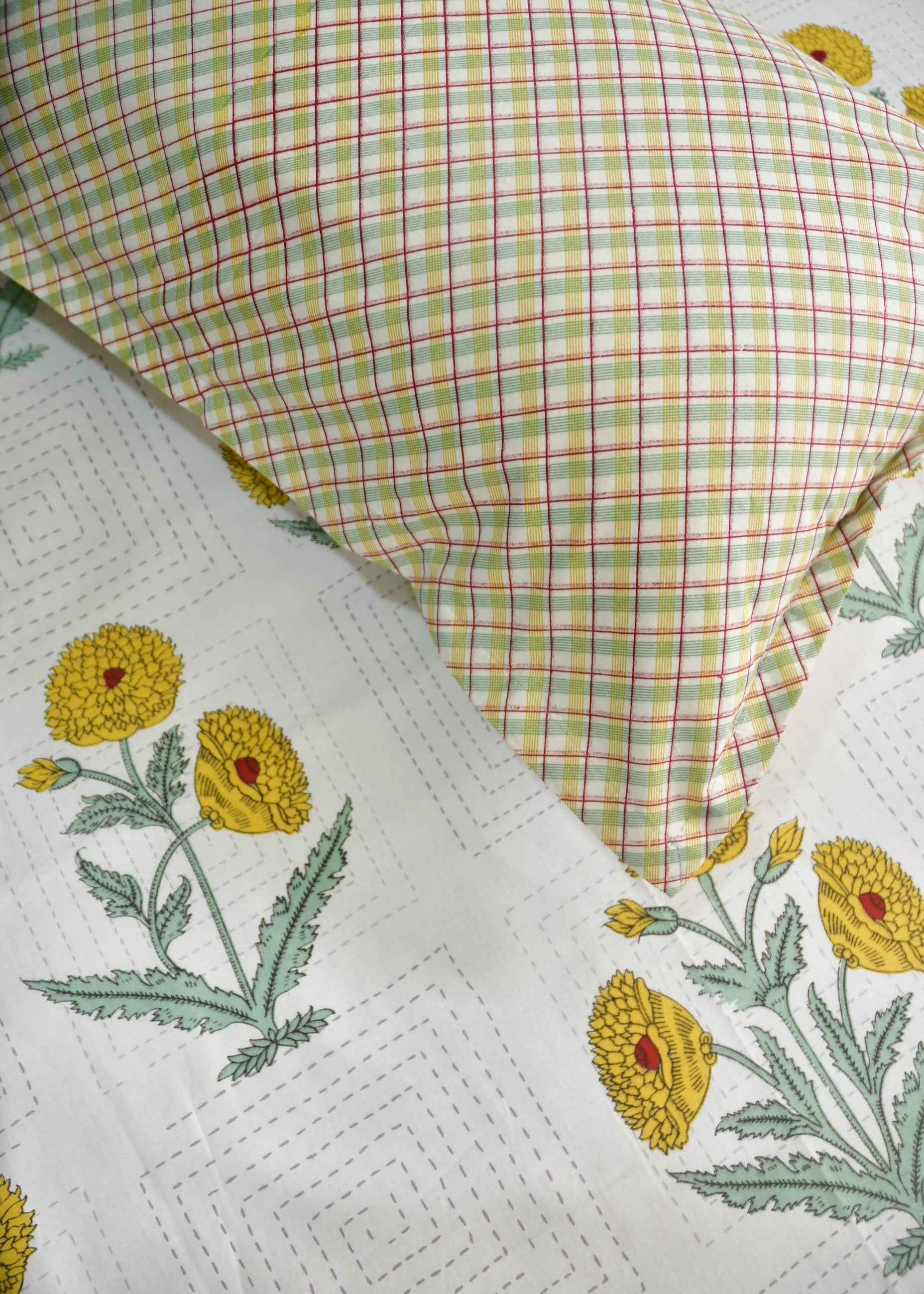 Yellow poppy cotton Bedsheet : Designer elegance