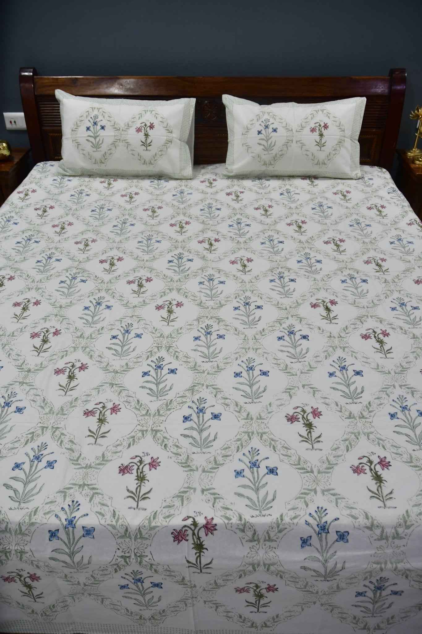 Classic Mughal Jaal Handblock Cotton Bedsheet