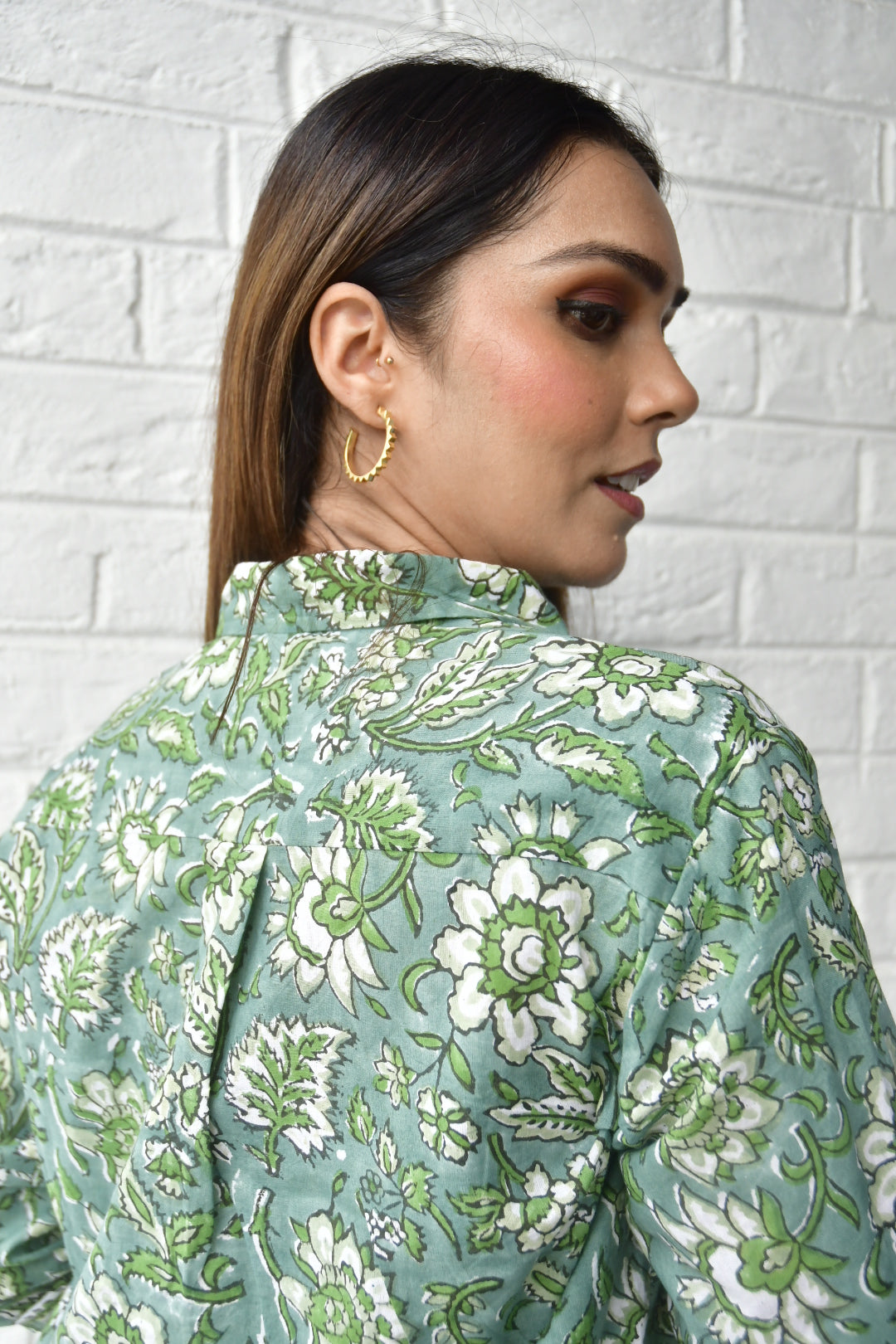 Forever green and white cotton shirt